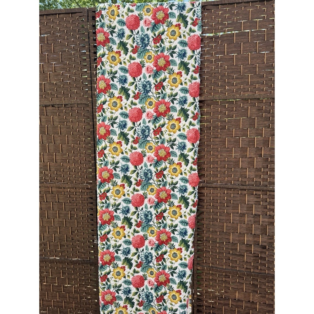 Floral Shower Curtain Fabric Botanical Cottage Farmhouse Red Yellow 74x71